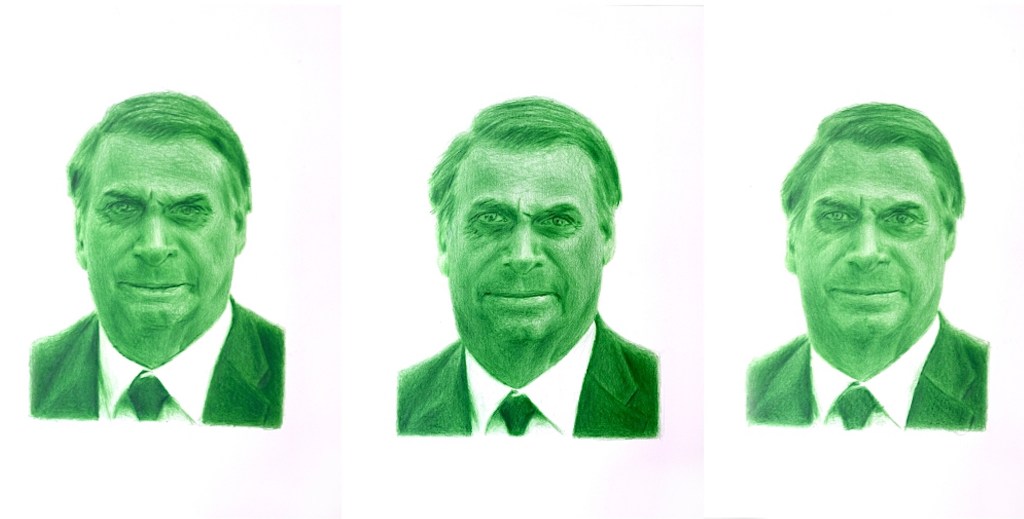 Fernando J. Ribeiro_Bolsonaro portrait_drawing_colour pencils_Naked Gaze_2022
